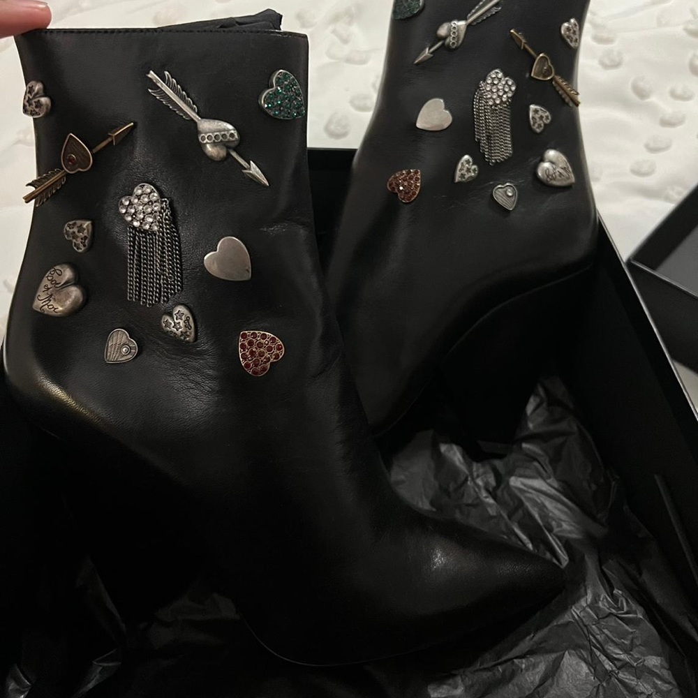 COPY - SAINT LAURENT Niki Embellished Leather Ankle Boots